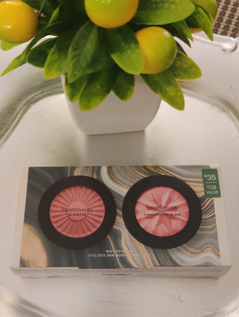 NEW Full Size bareMinerals  Duo Set Pink Glow Blush & Kiss Of Mauve Blonzer